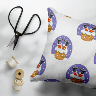 Santa Claus In Chimney, Snow, Christmas, New Year Decorative Cushion