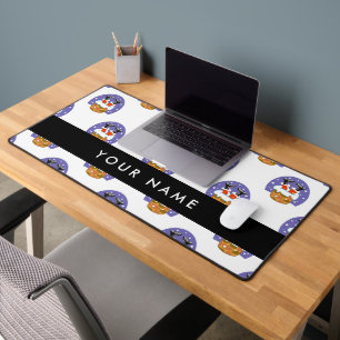 Santa Claus In Chimney, Snow, Christmas, New Year Desk Mat