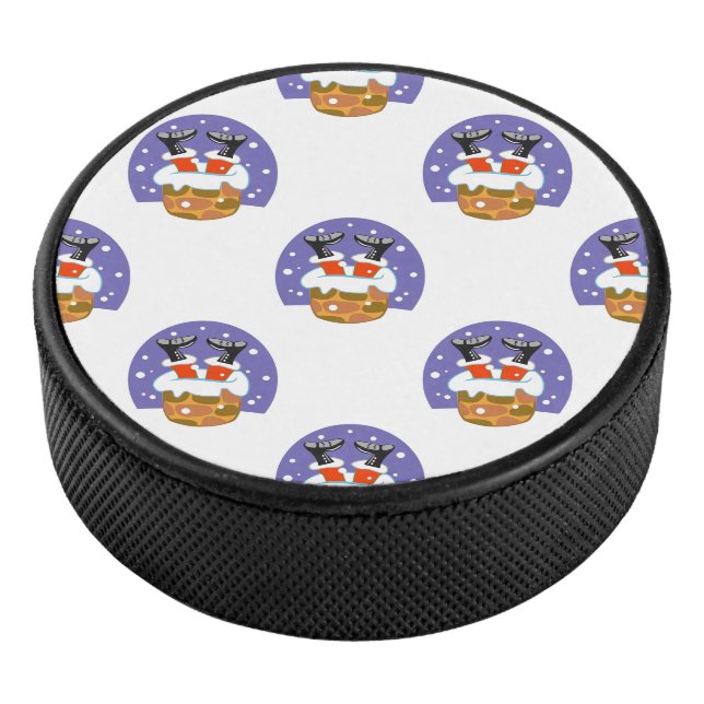 Santa Claus In Chimney, Snow, Christmas, New Year Hockey Puck (3/4)