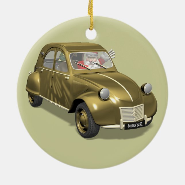 Santa Claus In Citroen 2CV Ceramic Tree Decoration (Back)