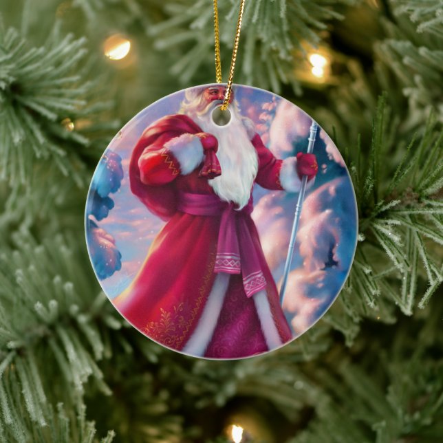 Santa Claus in forest Ceramic Ornament (Tree)