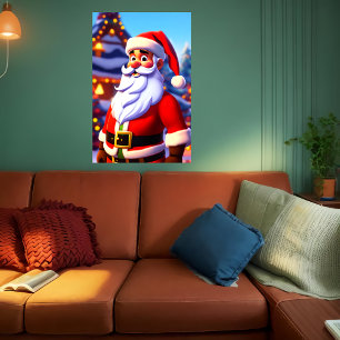 Santa Claus in front of a Christmas home   AI Art Poster