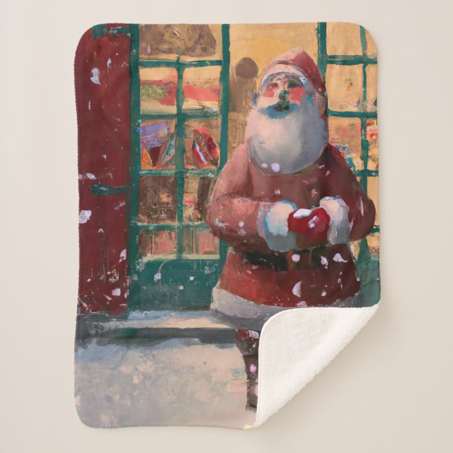 Santa Claus in Front of Toy Shop AI Art Sherpa Blanket (Front)