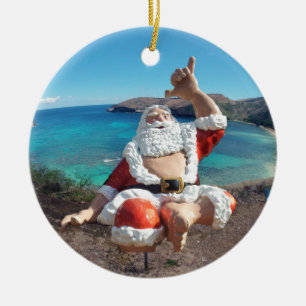 Santa Claus in Hawaii Ceramic Ornament