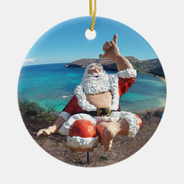 Santa Claus in Hawaii Ceramic Ornament (Front)
