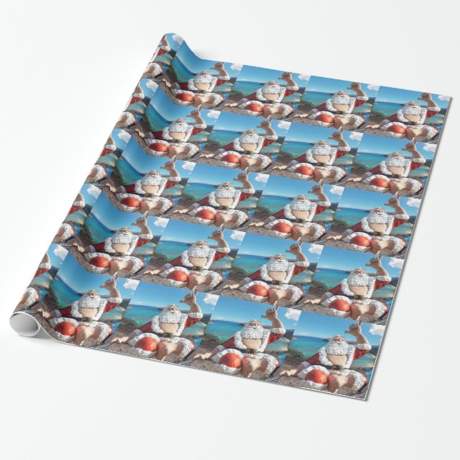 Santa Claus in Hawaii Wrapping Paper (Unrolled)