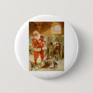 Santa Claus in his North Pole Reindeer Stables 6 Cm Round Badge