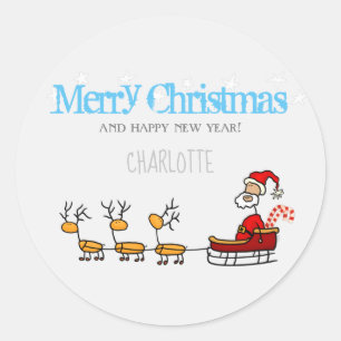 Santa Claus in his Sled with Reindeers Classic Rou Classic Round Sticker