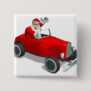 Santa Claus In Hot Rod 15 Cm Square Badge
