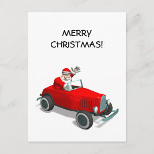 Santa Claus In Hot Rod Holiday Postcard