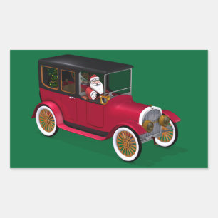 Santa Claus In Hot Rod Rectangular Sticker