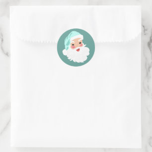 Santa Claus in Mint Green Hat Vintage Christmas Classic Round Sticker