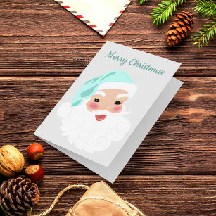 Santa Claus in Mint Hat Vintage Christmas  Holiday Card