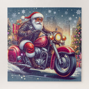 Santa Claus in motorcycle mode Jigsaw Puzzle