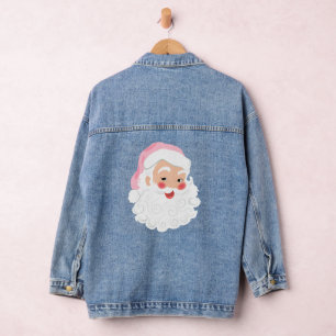Santa Claus in Pink Hat Vintage Christmas Denim Jacket