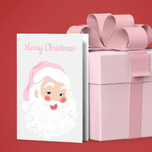 Santa Claus in Pink Hat Vintage Christmas Holiday Card
