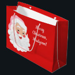 Santa Claus in Pink Hat Vintage Christmas Large Gift Bag<br><div class="desc">Wrap up Christmas gifts in style with this personalised gift bag. It features your own custom message along with a vintage style illustration of Santa Claus wearing a pink coloured Santa hat set against a festive red background.</div>