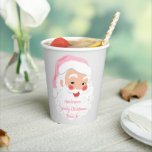 Santa Claus in Pink Hat Vintage Christmas Paper Cups<br><div class="desc">Create custom party supplies perfect for holiday parties or Christmas gatherings. These paper cups have a retro style illustration of Santa Claus wearing a pink Santa hat set against a soft grey background and are ready to be personalised with your own message. The graphic and text appear on both sides...</div>