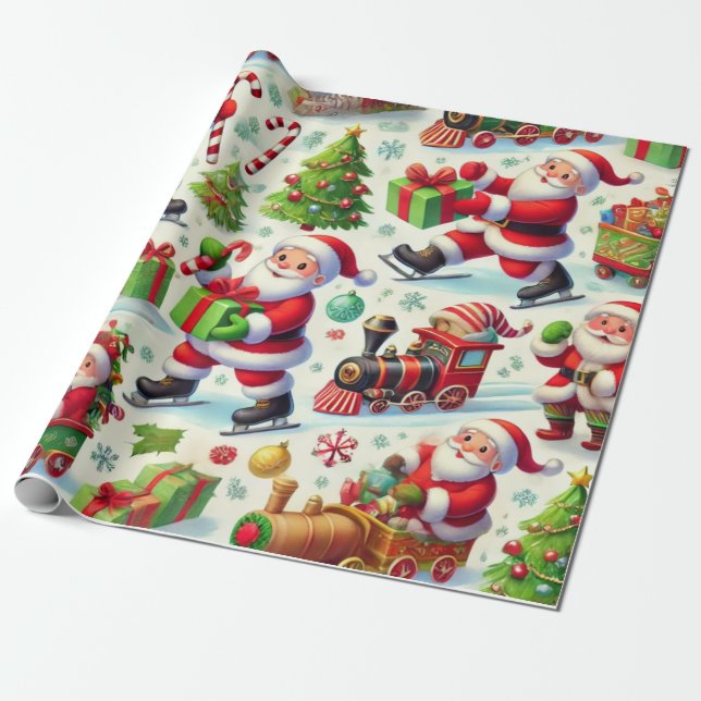 Santa Claus in playful and whimsical poses Wrapping Paper (Unrolled)