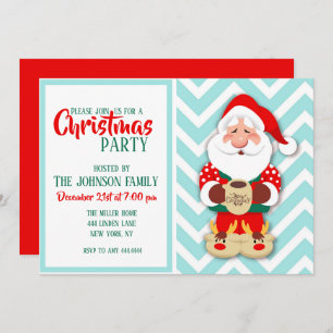 Santa claus in red pyjamas holding a mug         invitation