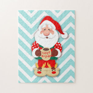 Santa claus in red pyjamas holding a mug jigsaw puzzle