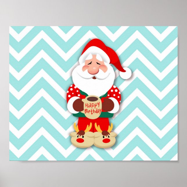 Santa claus in red pyjamas holding a mug poster (Front)