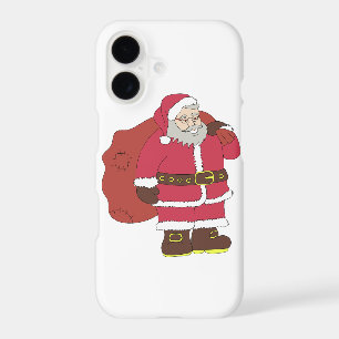 Santa Claus in red with gift bag and eyeglasses