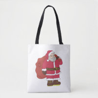 Santa Claus in red with gift bag and eyeglasses