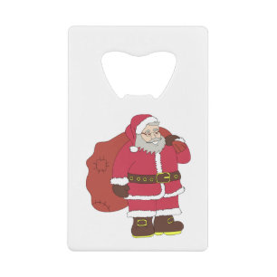 Santa Claus in red with gift bag and eyeglasses