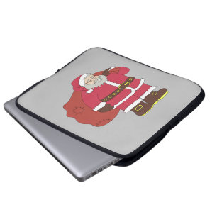 Santa Claus in red with gift bag and eyeglasses