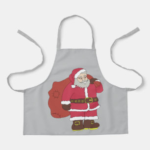 Santa Claus in red with gift bag and eyeglasses  Apron