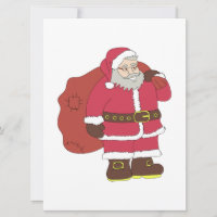 Santa Claus in red with gift bag and eyeglasses