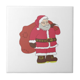 Santa Claus in red with gift bag and eyeglasses Ceramic Tile