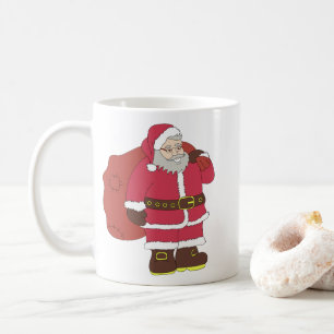 Santa Claus in red with gift bag and eyeglasses Coffee Mug