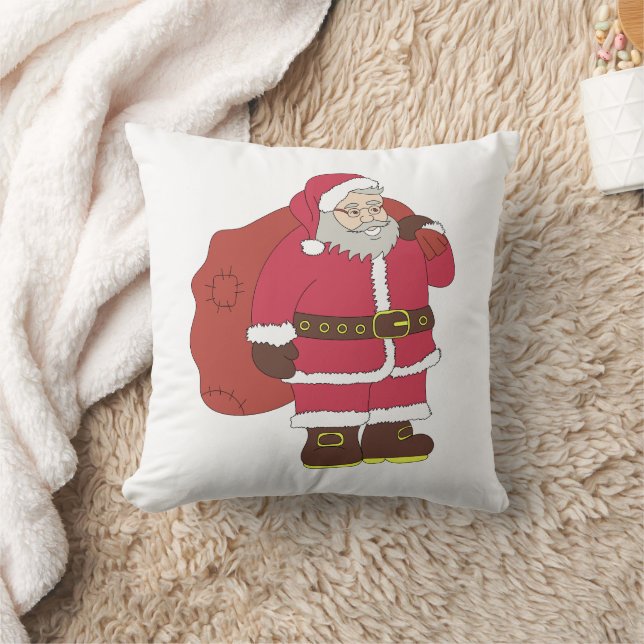 Santa Claus in red with gift bag and eyeglasses  Cushion (Blanket)