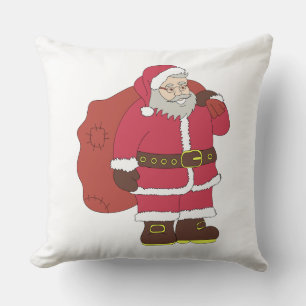 Santa Claus in red with gift bag and eyeglasses Cushion