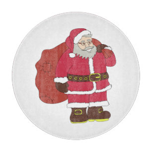 Santa Claus in red with gift bag and eyeglasses Cutting Board