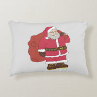 Santa Claus in red with gift bag and eyeglasses