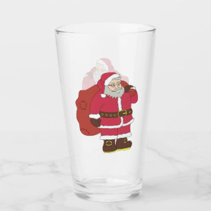 Santa Claus in red with gift bag and eyeglasses Glass