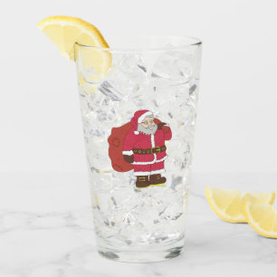 Santa Claus in red with gift bag and eyeglasses Glass