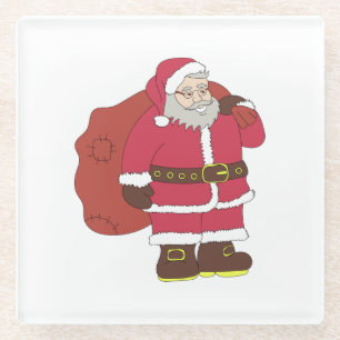 Santa Claus in red with gift bag and eyeglasses Glass Coaster
