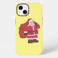Santa Claus in red with gift bag and eyeglasses