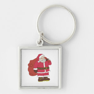 Santa Claus in red with gift bag and eyeglasses Key Ring