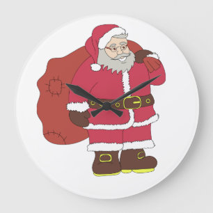 Santa Claus in red with gift bag and eyeglasses  Large Clock