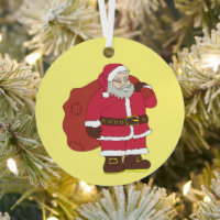 Santa Claus in red with gift bag and eyeglasses
