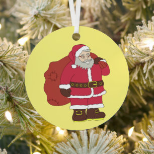 Santa Claus in red with gift bag and eyeglasses Metal Tree Decoration