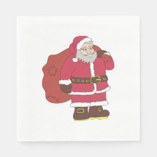 Santa Claus in red with gift bag and eyeglasses  Napkin