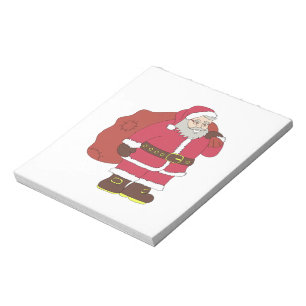 Santa Claus in red with gift bag and eyeglasses Notepad