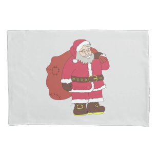Santa Claus in red with gift bag and eyeglasses  Pillowcase