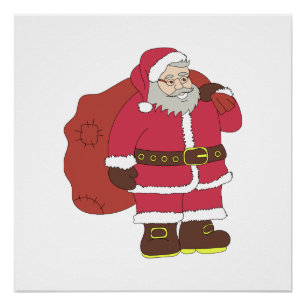 Santa Claus in red with gift bag and eyeglasses Poster